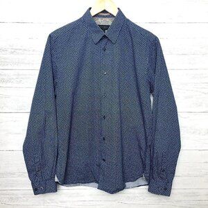 Ted Baker Men's Blue Print Shirt Slim Fit Button Front Long Sleeves size 15